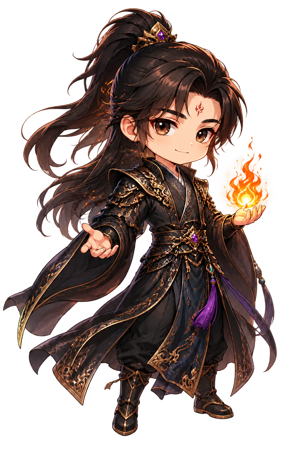 Tiêu Viêm chibi đang nâng ngọn lửa